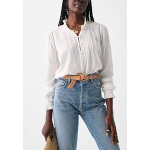 Faherty Willa Button Front Peasant Blouse Top White NWT Size XS